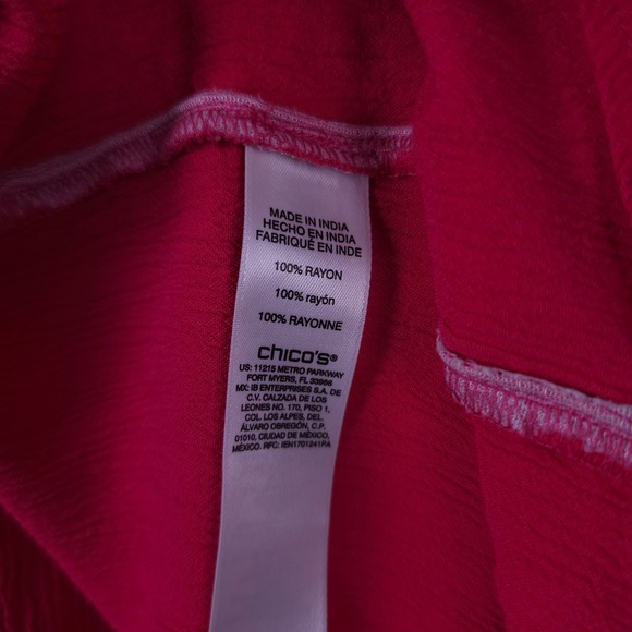 Chicos Shirt Womens 3 US XL Pink Tie Hem Button Up Dolman Sleeve Crinkle Top - Picture 4 of 9